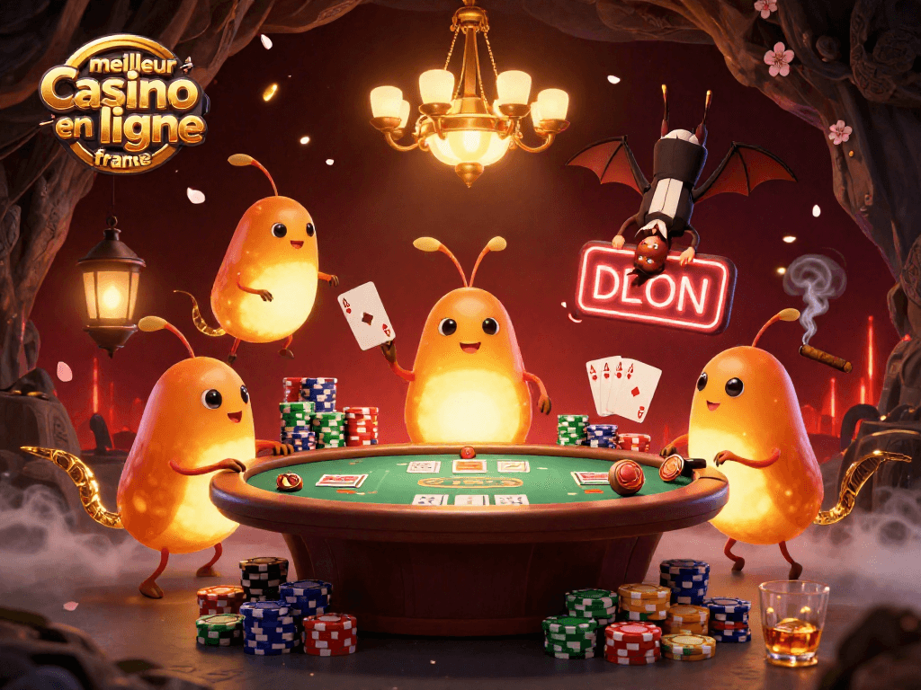 Illuminez votre expérience avec le meilleur casino en ligne France, présentant une scène de jeux animée et colorée.