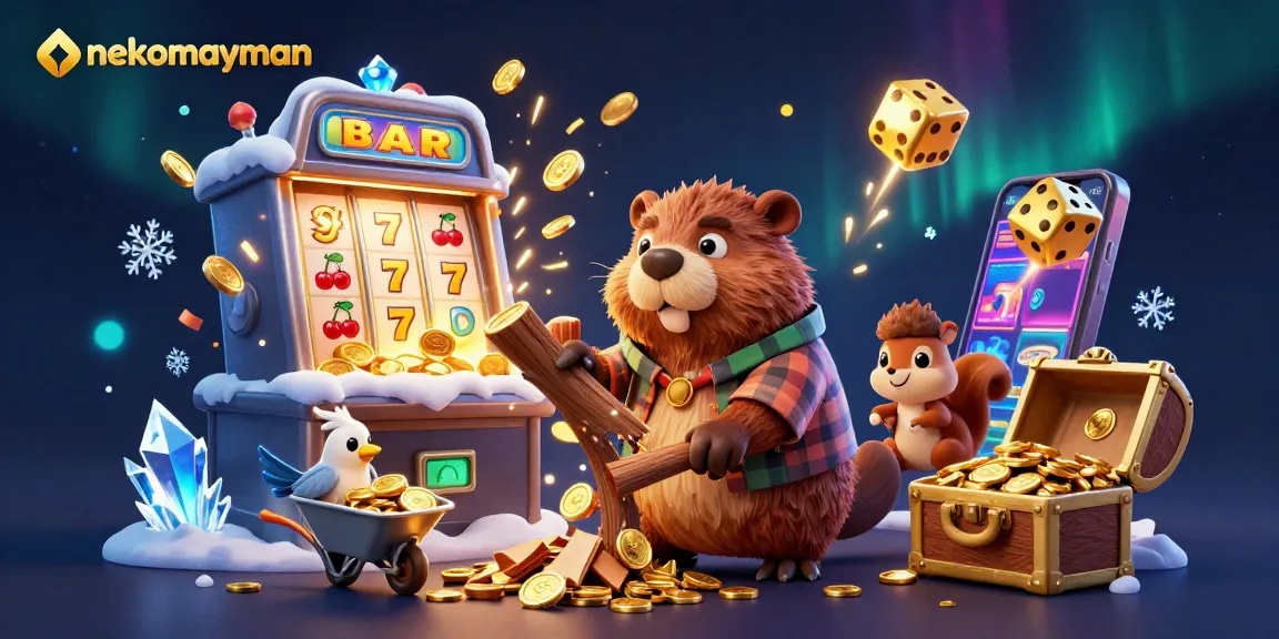 Experience thrilling wins with nekomayman, as golden coins rain down in this vibrant online casino scene.
