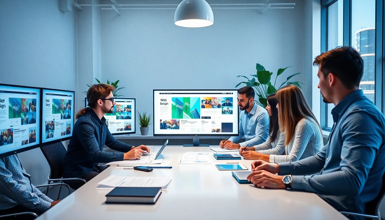 Creating stunning web design edmonton with a collaborative creative team in a modern office.