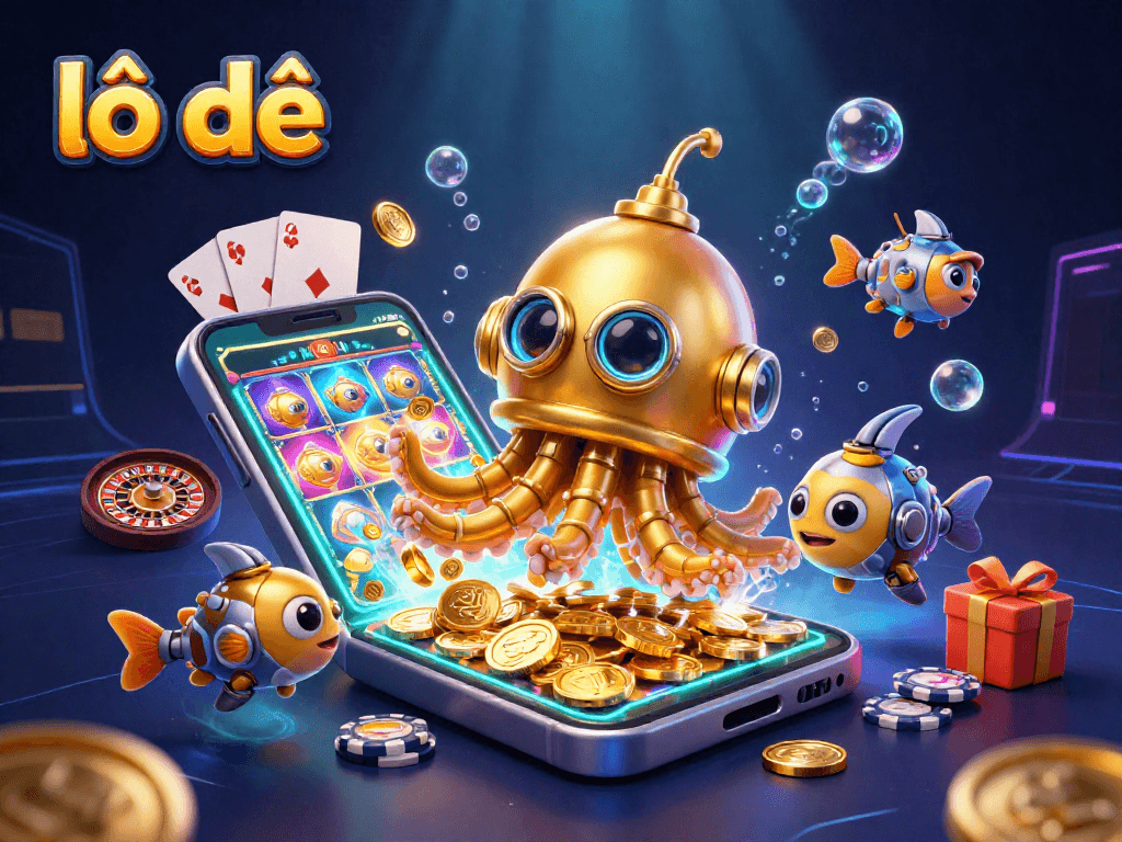 Engage with lô đề by exploring colorful slot games in a vibrant underwater casino scene.