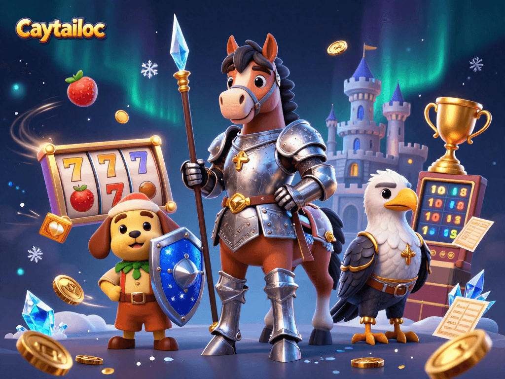 Caytailoc brings excitement as medieval knight horses spin slot reels for jackpots.