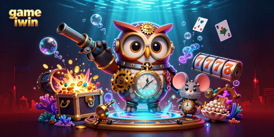 Join the vibrant game iwin scene with a time-traveler owl and casino elements!