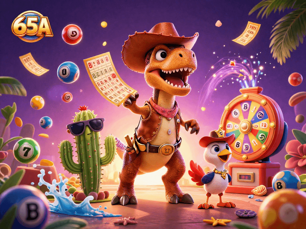 Conquiste prêmios e jackpots emocionantes com a 65A em uma cena vibrante de loteria.