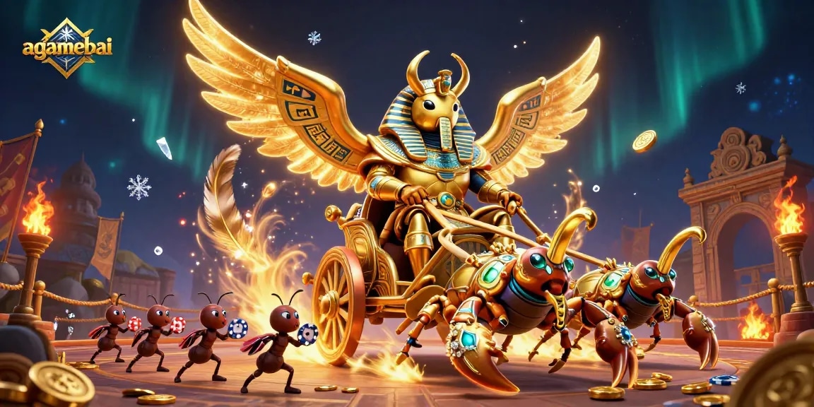 agamebai features a pharaoh beetle commanding a vibrant gambling scene with spectacular elements.