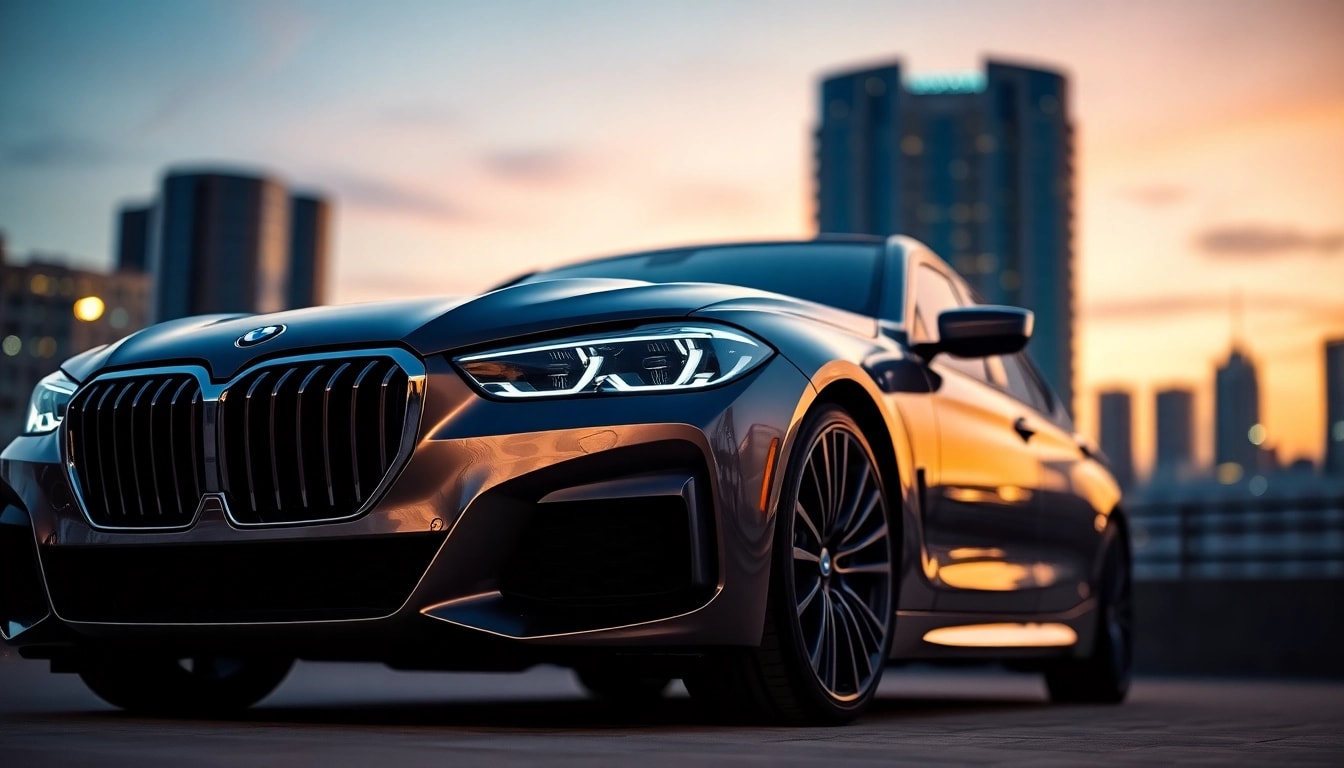 Admire the Luxury BMW car showcasing elegance and sophistication in an urban landscape.