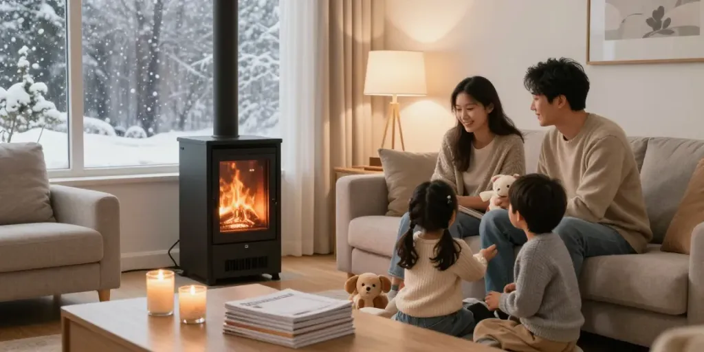 Family enjoying warmth from a new furnace install in Calgary during winter.