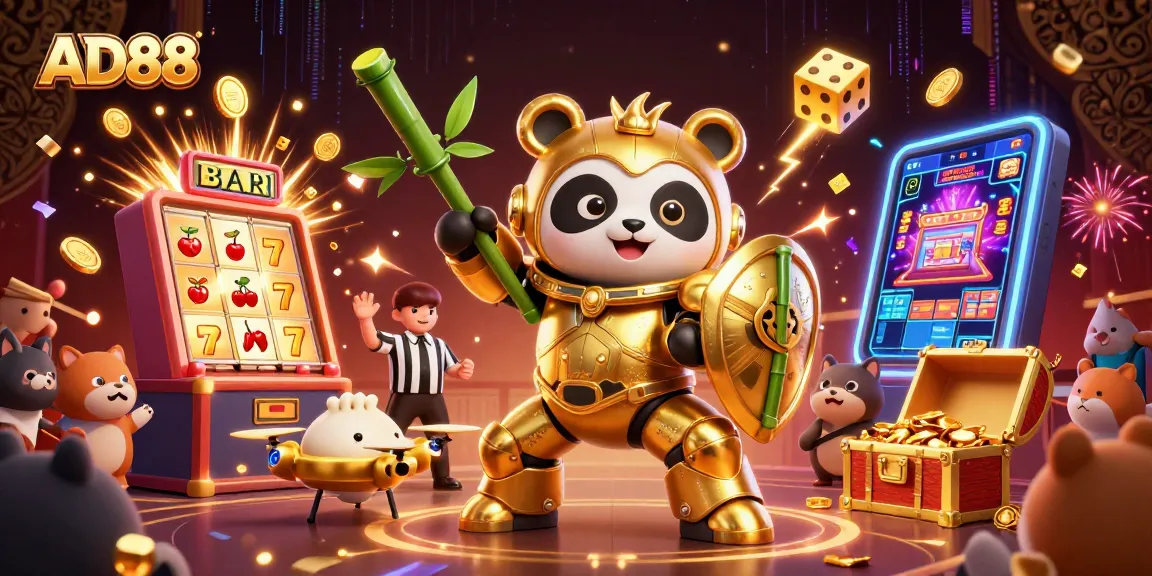 Engage in thrilling gameplay with AD88 as golden panda heroes pilot a dynamic casino adventure.