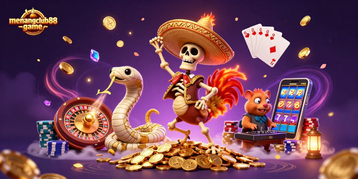 Engage in the exciting menangclub88 game with dynamic characters celebrating amidst vibrant casino elements.
