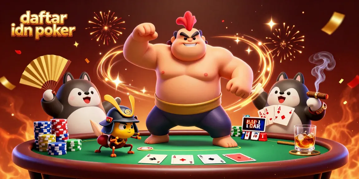 Experience the intense action of daftar idn poker with a vibrant 3D scene featuring colorful poker elements.