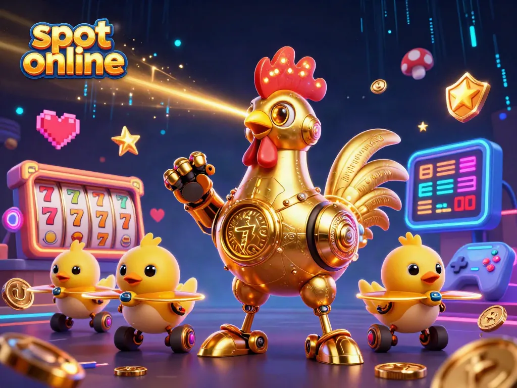 Spin and win with engaging slot online experiences featuring vibrant casino elements and robotic characters.