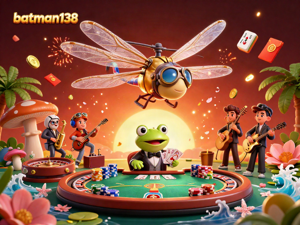 Engage in thrilling games at batman138 with croupiers and vibrant scenes from a lively casino.