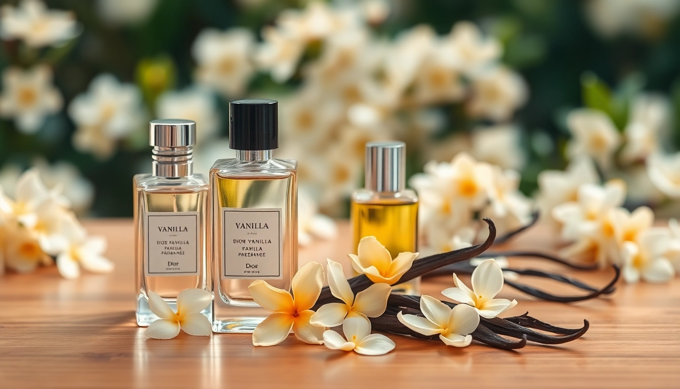Showcasing Dior vanilla diorama dupe perfume samples next to fresh vanilla pods.