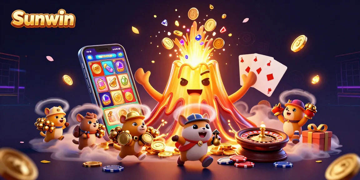 Experience the thrill of winning at Sunwin with a dynamic 3D casino scene filled with treasures.