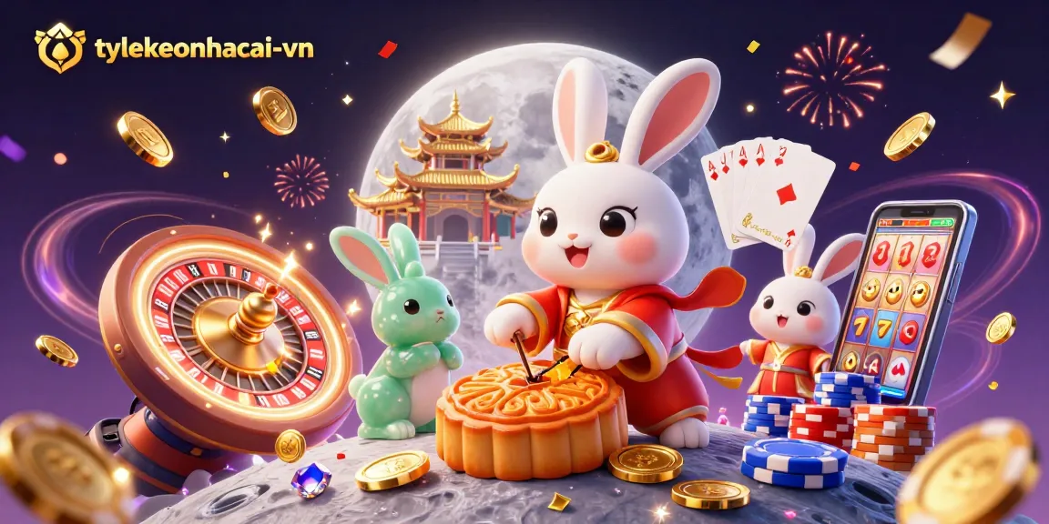 Experience gaming excitement with tylekeonhacai-vn as the moon rabbit reveals hidden poker chips.