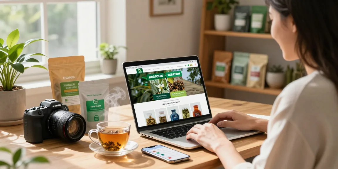 Shop and buy kratom online with high-quality products displayed in a warm, inviting atmosphere.