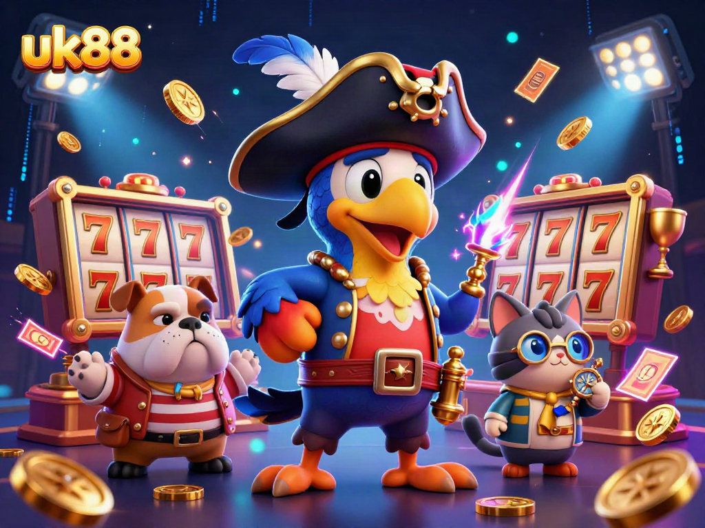 Experience thrilling action at uk88 with vibrant 3D slot games and engaging characters in a rich casino atmosphere.