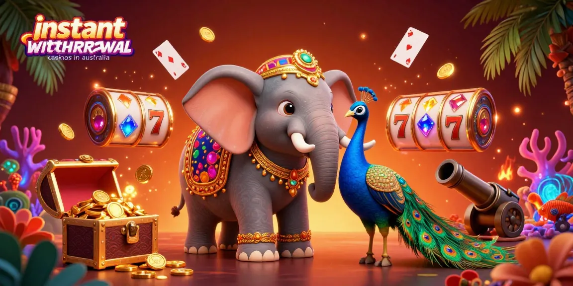 Experience instant withdrawal casinos in Australia with fast payouts displayed through vibrant 3D casino art.