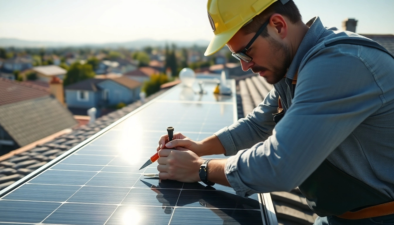 Technician conducting solar panel repair, emphasizing professionalism and skill in action.