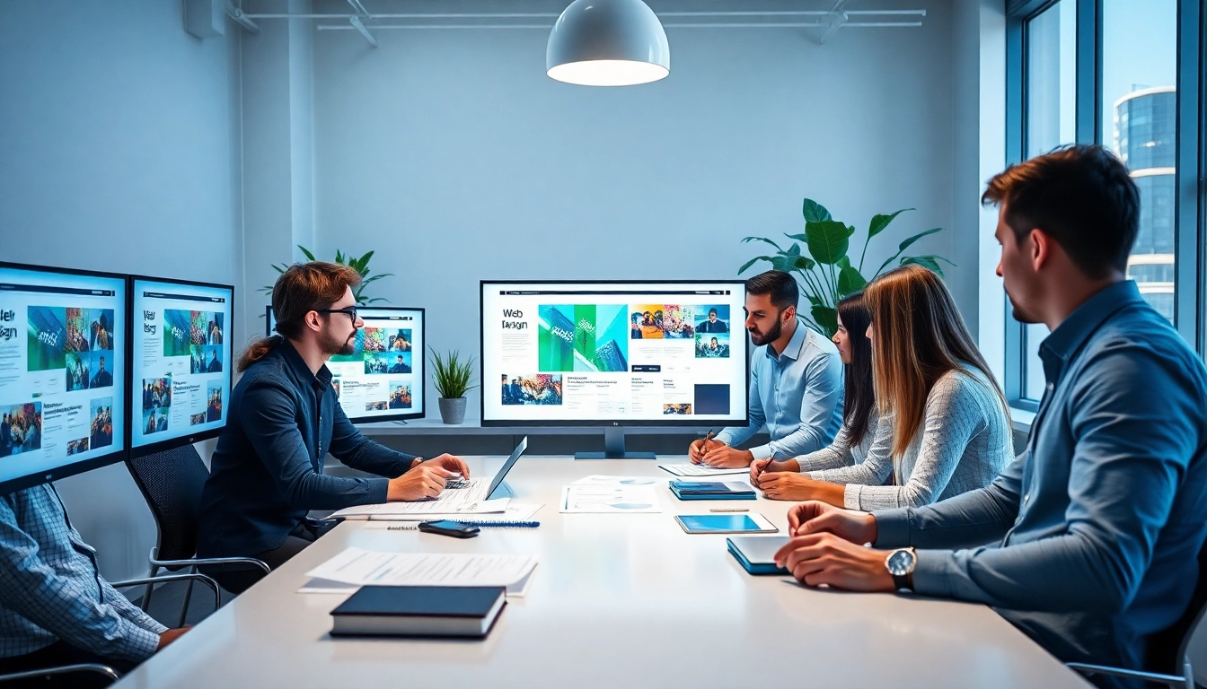 Creating stunning web design edmonton with a collaborative creative team in a modern office.