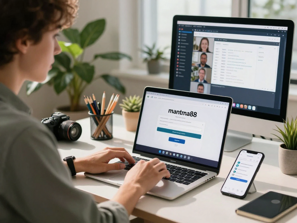 Engaging with the mantra88 login interface in a modern digital banking workspace.