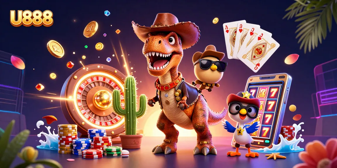 Experience thrilling action at U888 with vibrant characters and dynamic casino elements.