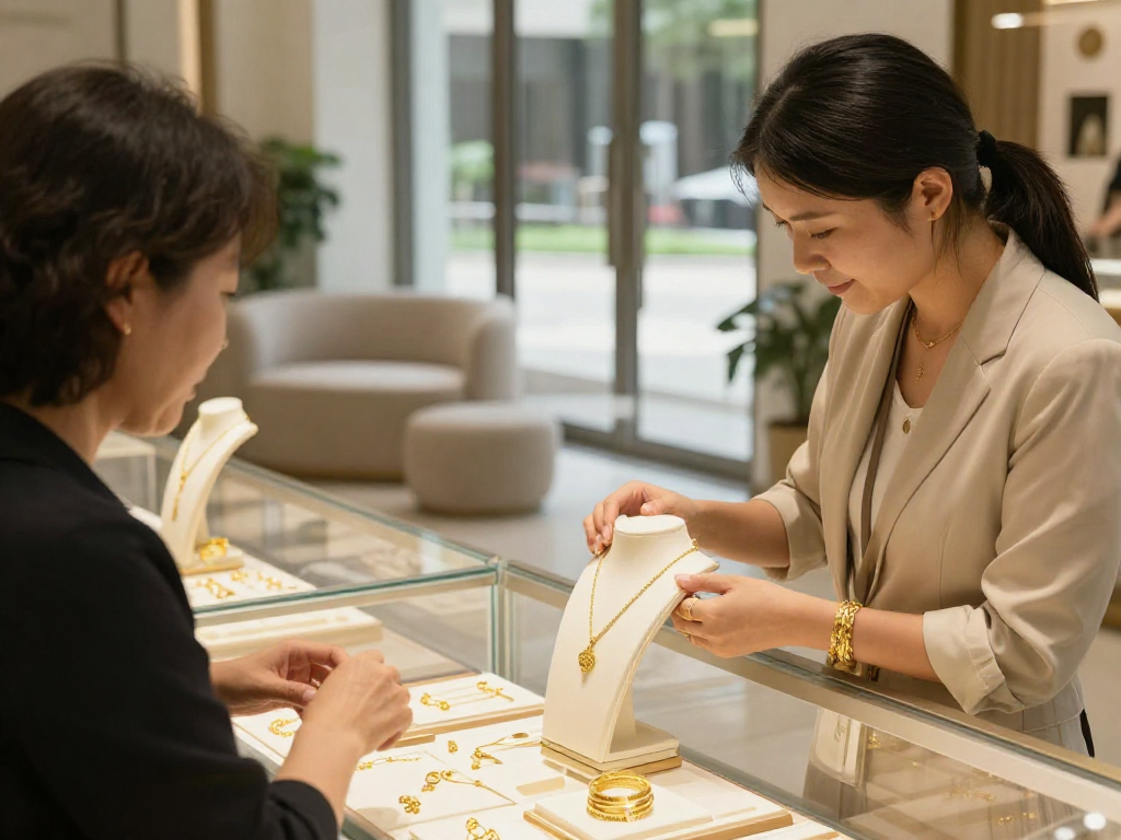 Inspecting gold jewelry while mantra88 login indicates secure transactions.