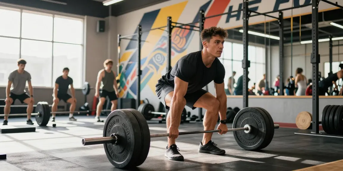 Pharmaqo shop athlete performing deadlift in a vibrant gym environment, showcasing strength and dedication.