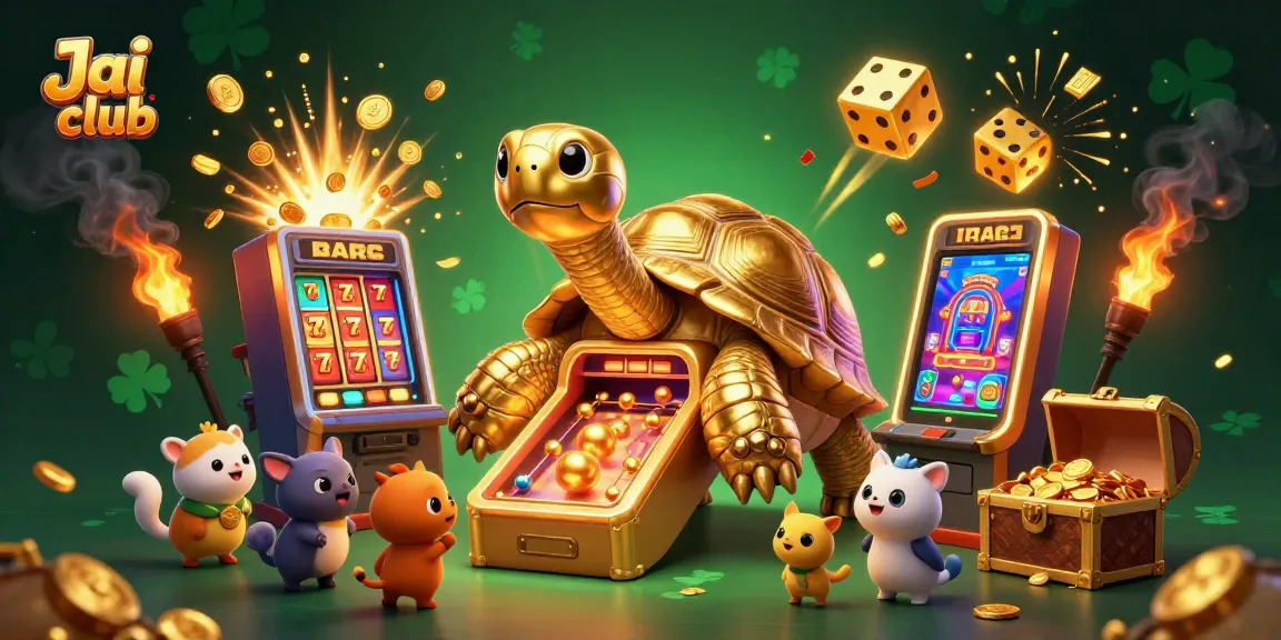 Engage with Jai club’s vibrant 3D casino world featuring stunning slot machines and golden elements.