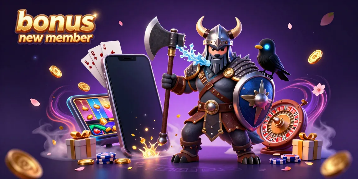 Engage in thrilling gameplay with a bonus new member offer surrounded by dynamic casino elements.