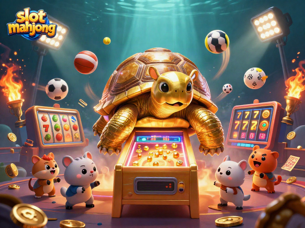 Play slot mahjong with exciting characters and vibrant game elements in a dynamic 3D illustration.