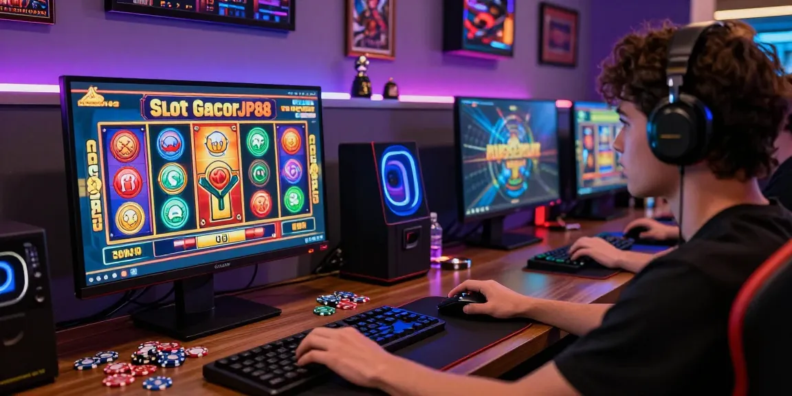 Engaged player experiencing Slot Gacor MAHJONGJP88 in a vibrant online gaming setup.