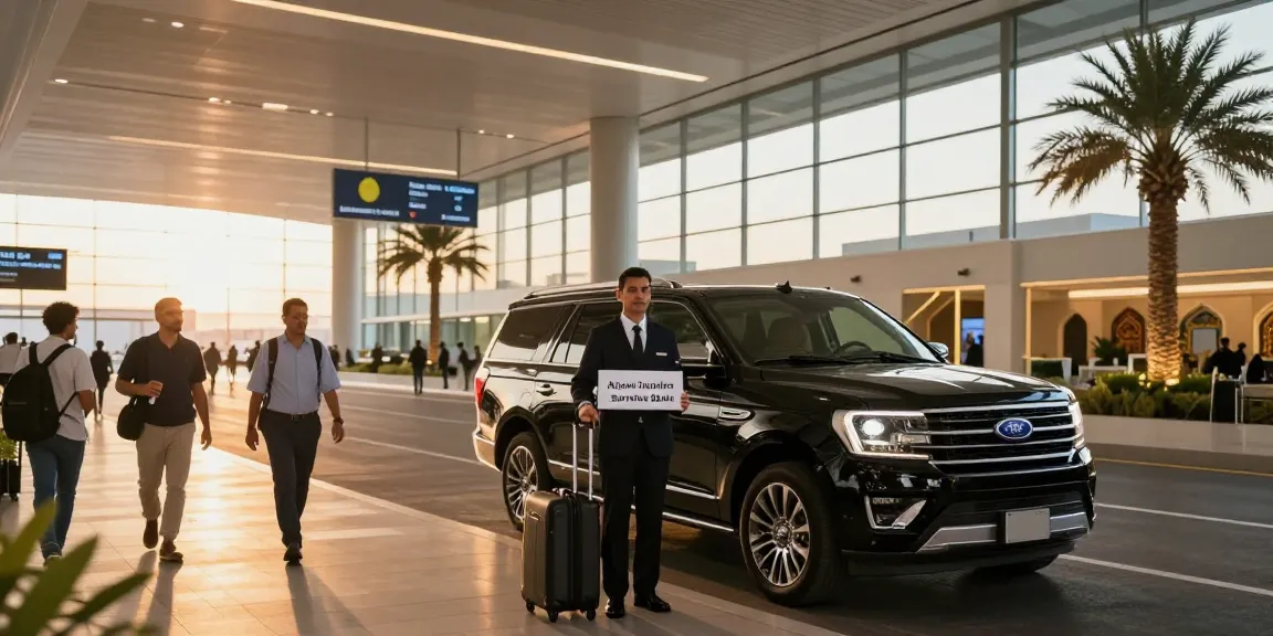 Chauffeur holding sign at Dubai International Airport for Airport Transfers Service Dubai.