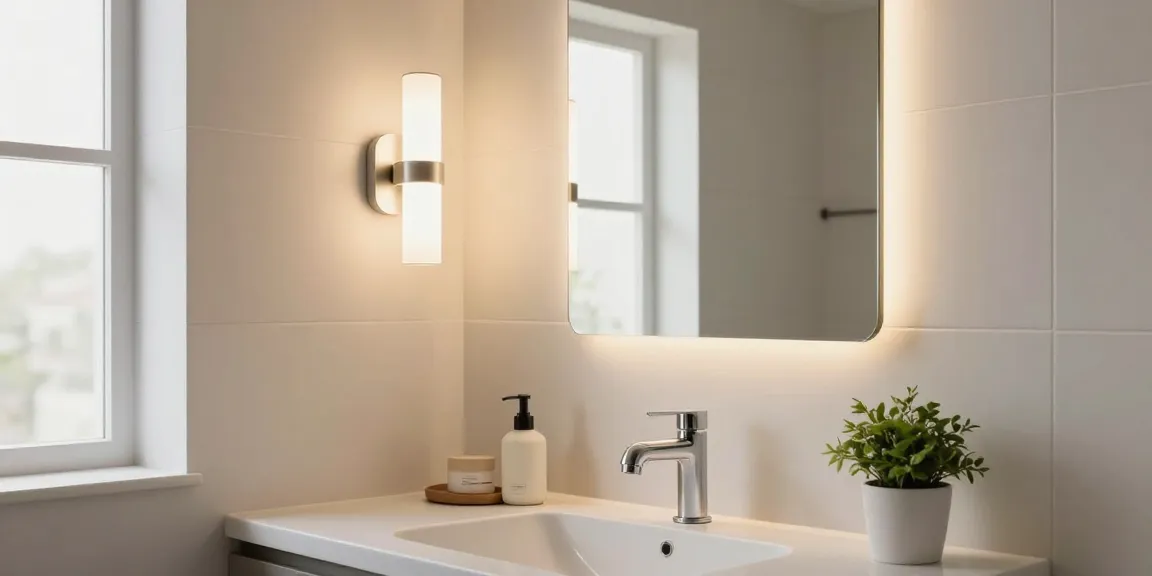 Aplica de baie modernă ce iluminează un spațiu minimalist cu atmosferă calmă.