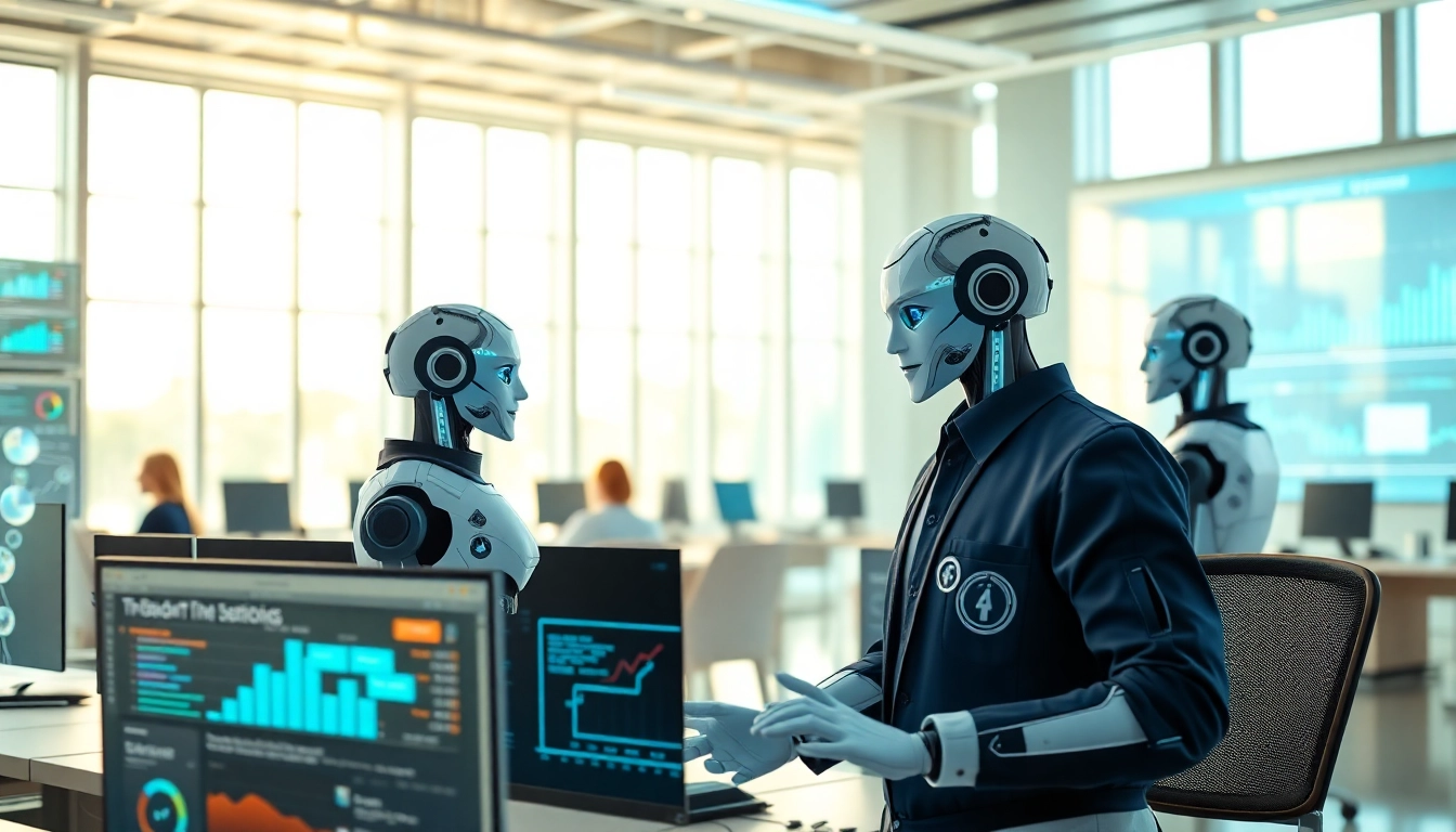 AI agents interacting with a digital workspace, showcasing productivity and innovation in technology.