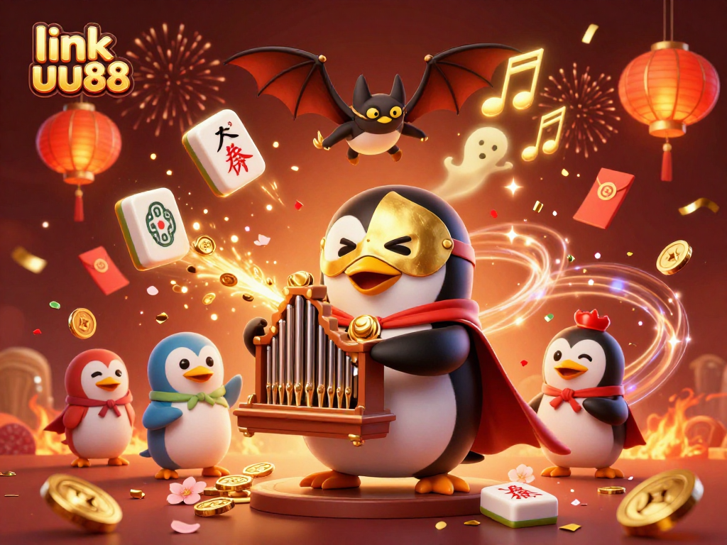 Play and win big with link uu88 in a vibrant 3D casino scene featuring unique characters and celebratory elements.