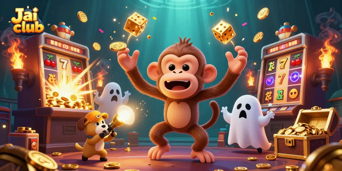 Engage in thrilling casino gaming action with Jai club as golden Monkey juggles treasures.