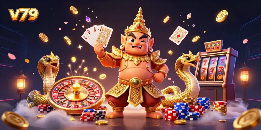 Experience thrilling gameplay at v79 with vibrant casino elements and striking guardians.