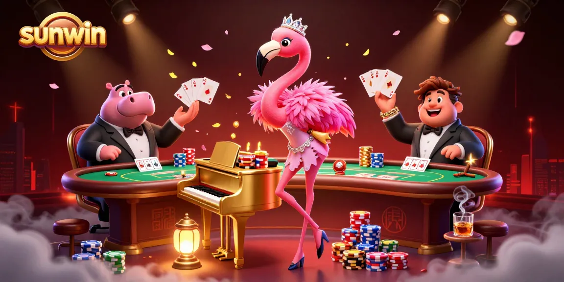 Play exciting games at sunwin casino, featuring vibrant characters and dynamic poker elements.