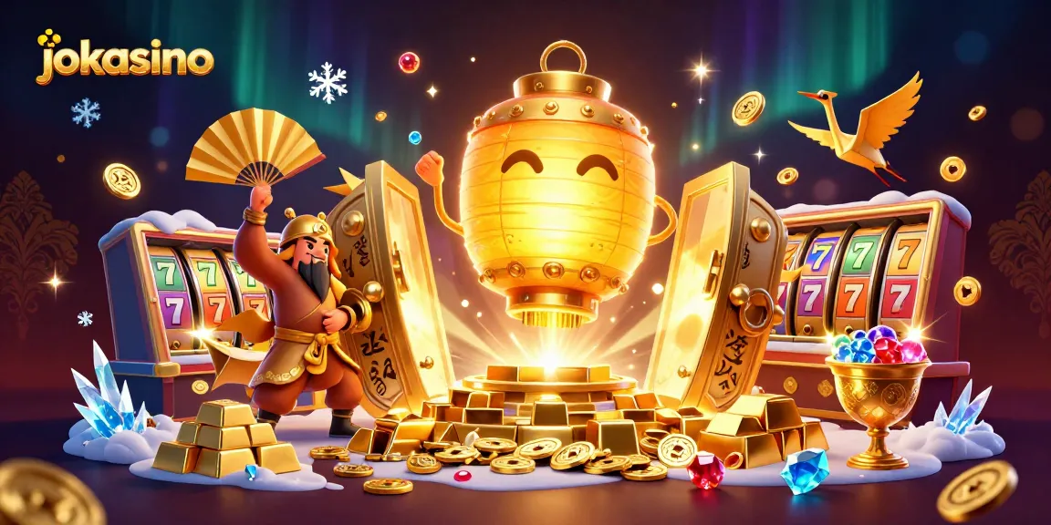jokacasino players enjoying vivid slot games amidst glowing treasures and lucky symbols