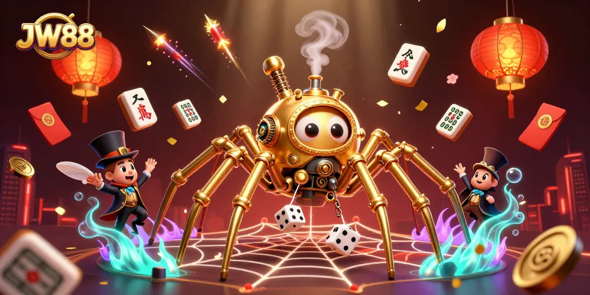 Experience JW88's thrilling world as a steampunk spider weaves a golden web of fortune.