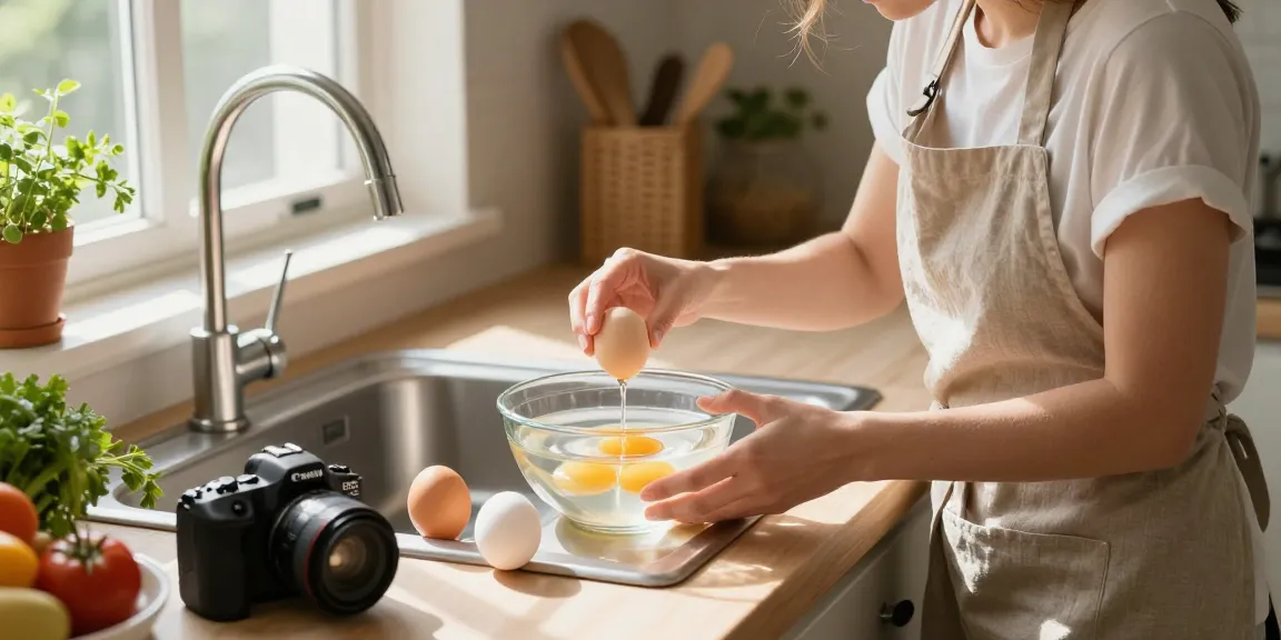 Uji kesegaran telur dengan metode Egg Float Test Sumber dari https://www.eggfloattest.com/contact di dapur yang cerah.