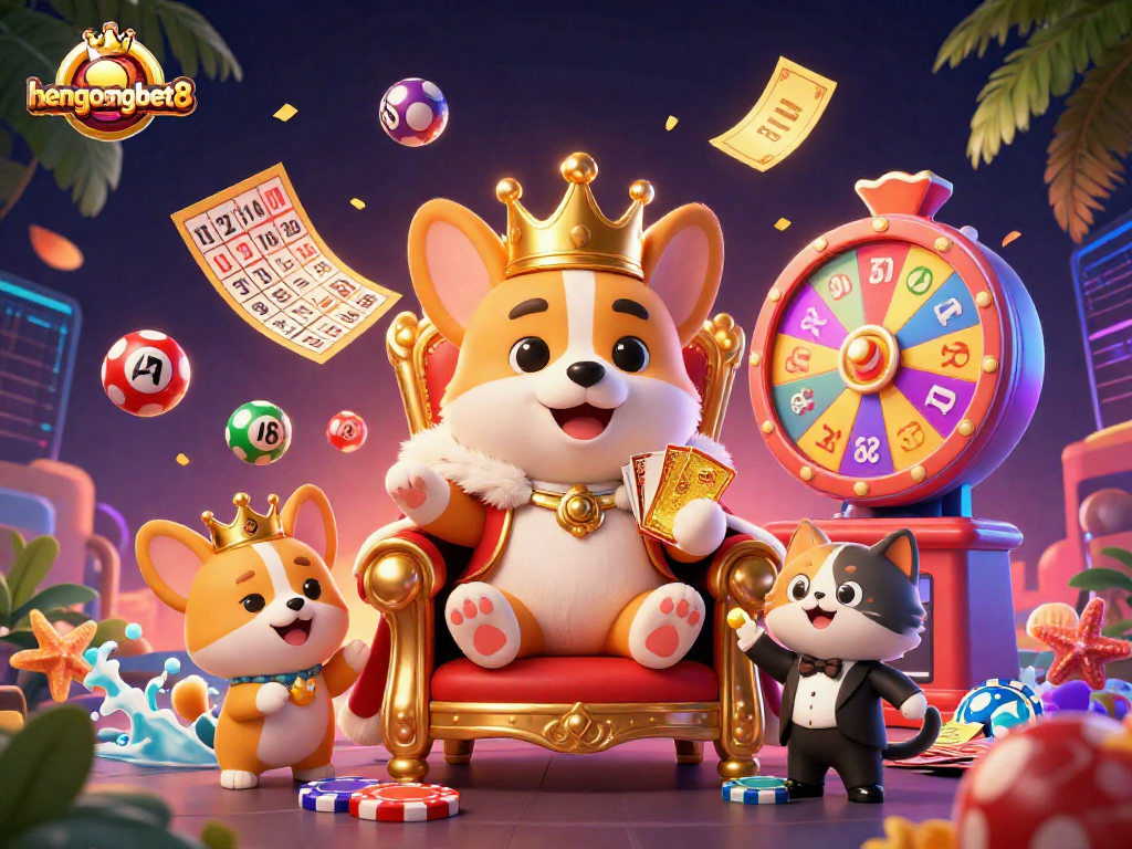 Play exciting games at hengongbet8 with a vibrant casino-themed scene featuring lively characters.