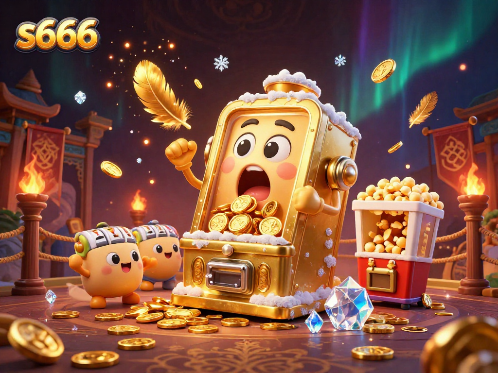 S666's cartoon slot machine celebrates jackpot wins with cheering baby machines in a lively casino scene.