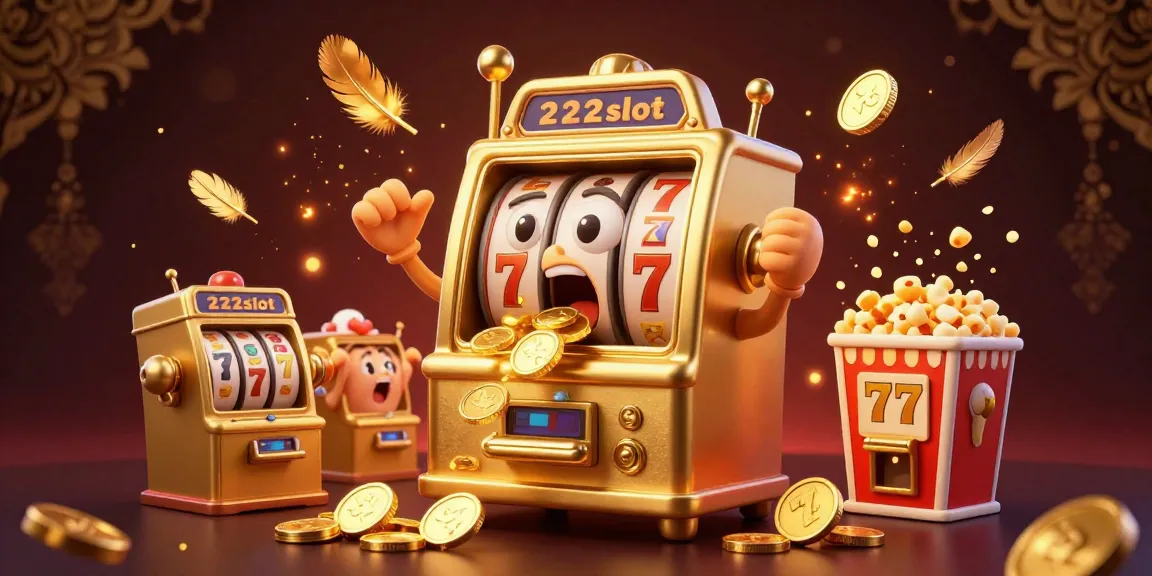 Mesin slot 222slot jackpot dengan koin berjatuhan, ilustrasi 3D yang menghibur.