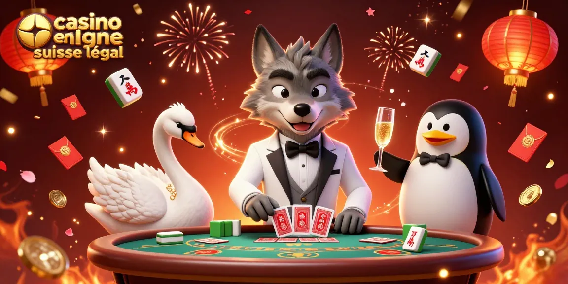 Jouez au casino en ligne suisse légal avec cette illustration animée dynamique mettant en scène des personnages et des éléments de jeu attrayants.
