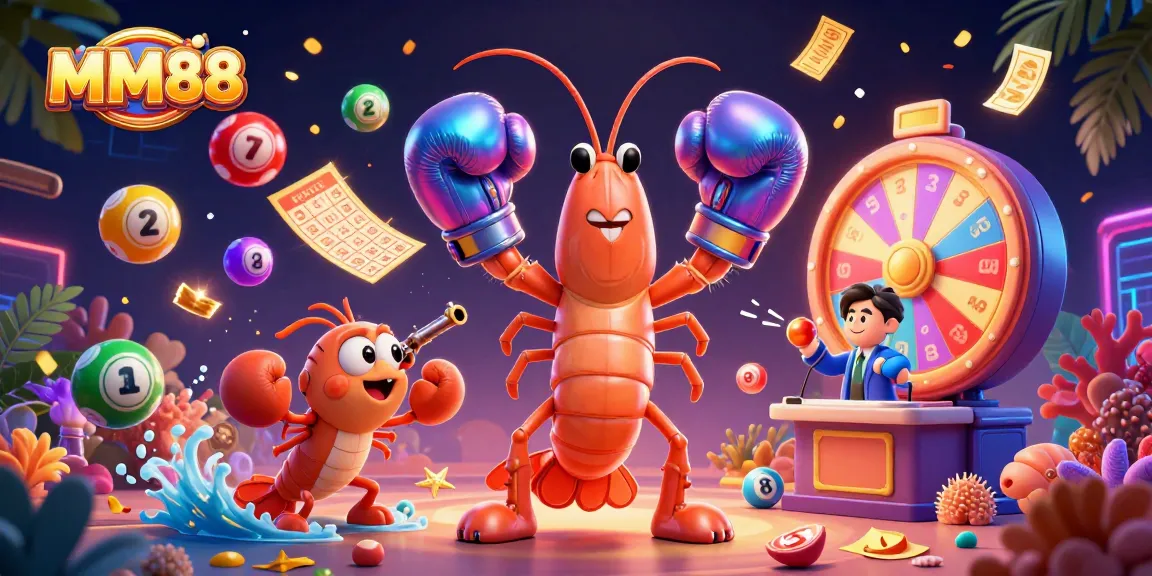 Experience thrilling gaming with MM88's vibrant lottery scene depicting energetic characters and dynamic elements.