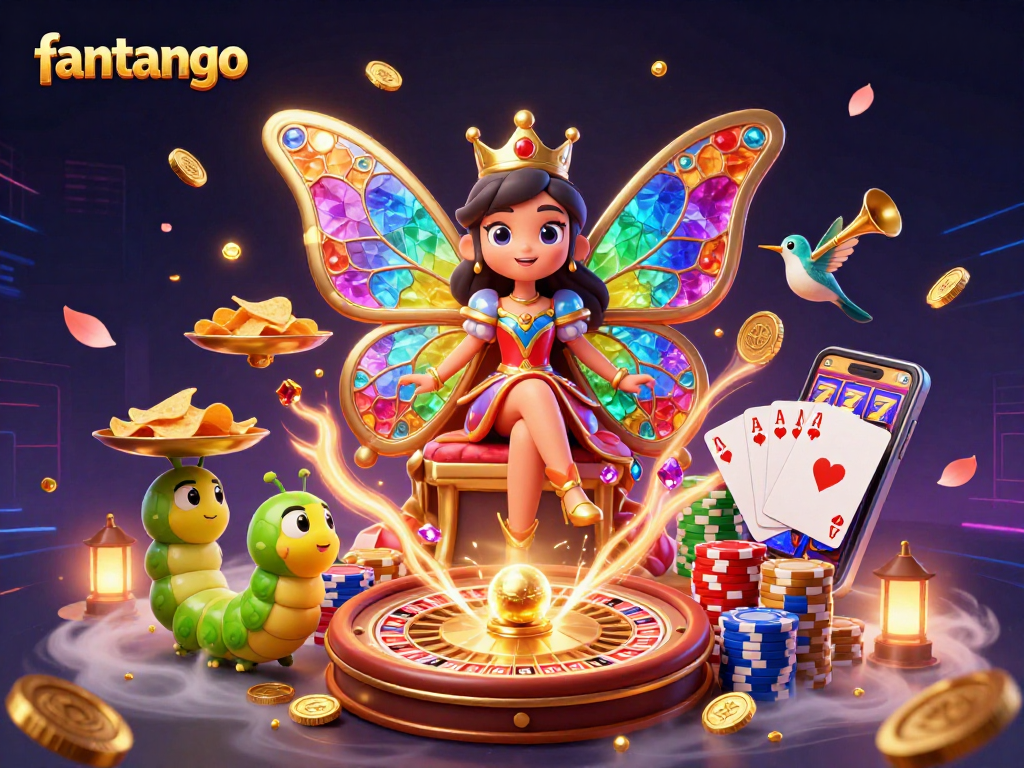 Win exciting rewards with fantango in this lavish casino scene featuring vibrant characters and dazzling elements.