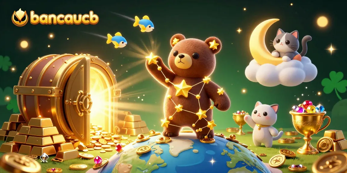 bancaucb players are hunting treasures in a vibrant fishing game, scooping coins with starry companions.