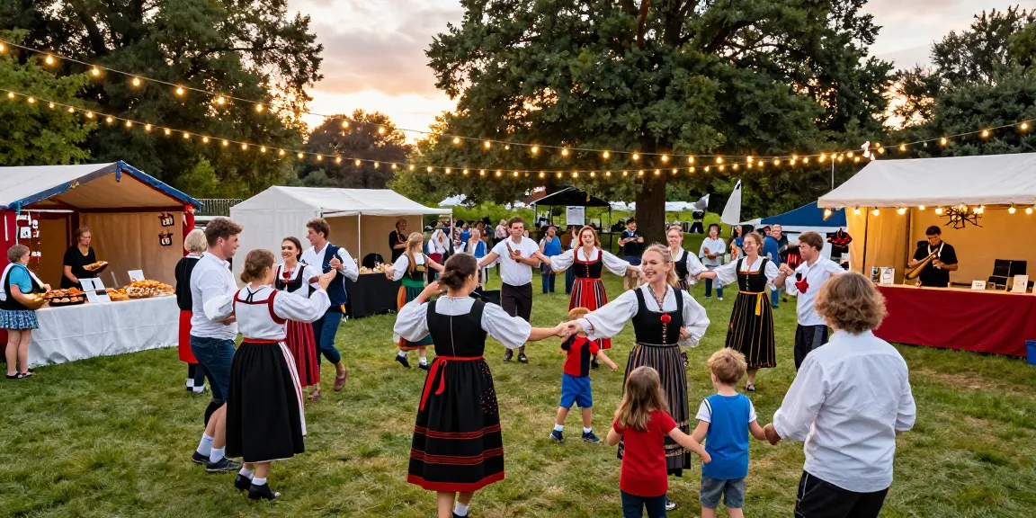 Engaging cultural festival scene showcasing traditional Breton art and community spirit, featuring colorful stalls and folk dancing, highlighting the festive atmosphere with เกมสล็อต themes.