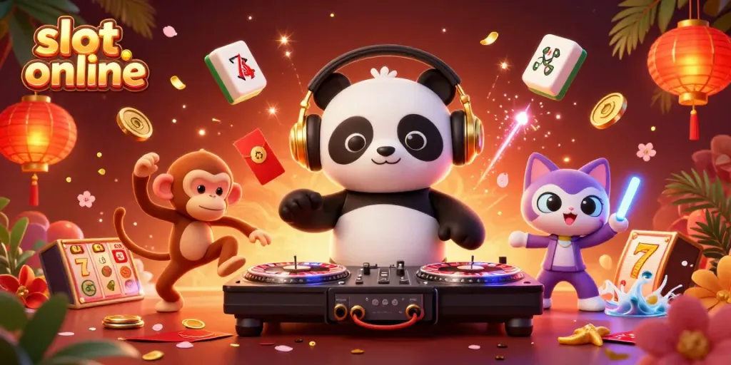 Experience thrilling fun with slot online games showcased by dynamic cartoon characters in a vibrant casino scene.